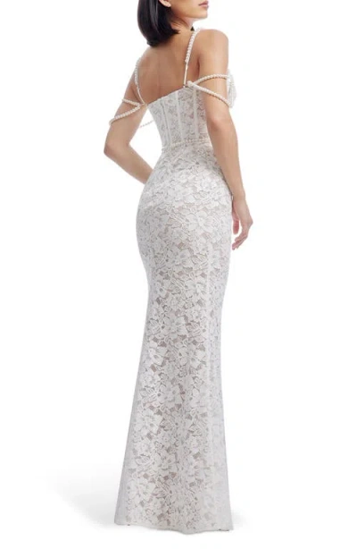 Dress The Population Antoinette Faux Pearl Lace Mermaid Gown In Metallic