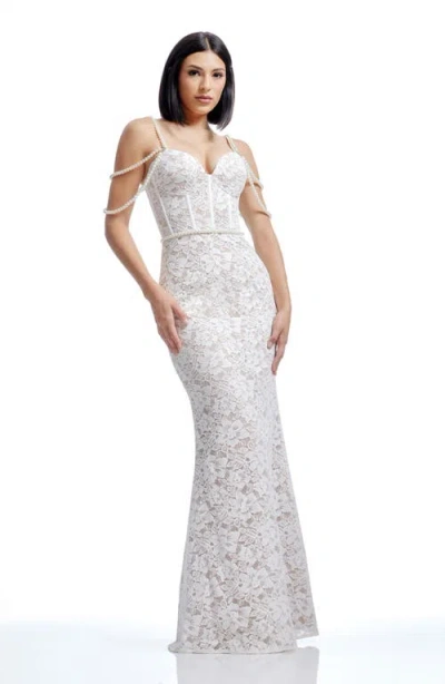 Dress The Population Antoinette Faux Pearl Lace Mermaid Gown In Metallic