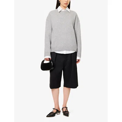Anine Bing Womens Lee Crew Dropped-shoulders Cashmere Jumper Grey
