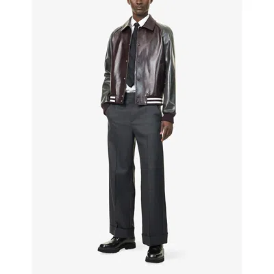 Gucci Mens Logo-embossed Shiny Leather Bomber Jacket Burgundy Antracite In Burgundy
