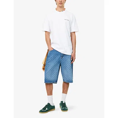 Daily Paper Mens Monogram-pattern Mid-rise Denim Shorts Blue