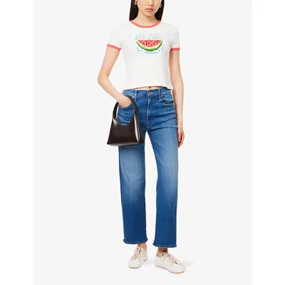 Mother Womens The Rambler Zip Flood Straight-leg Stretch-denim Blend Jeans Nip It In The Bud