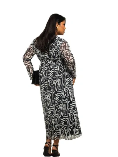Fashion-szn Curve Long Sleeve Monochrome Print Midi Dress