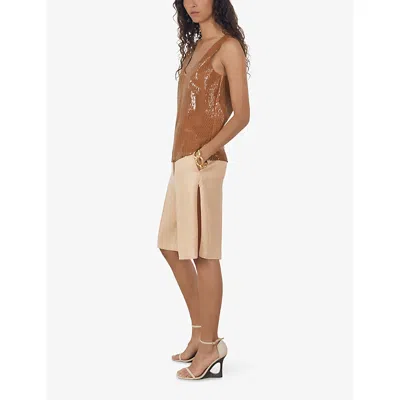 Reiss Womens  X Atelier Isabelle Laser-cut Woven Vest Top Tan