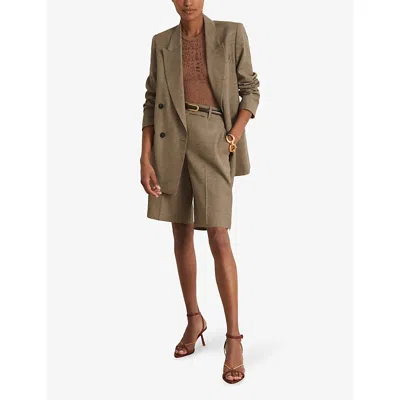 Reiss Womens  X Atelier Lina Double-breasted Woven Suit Jacket Grey
