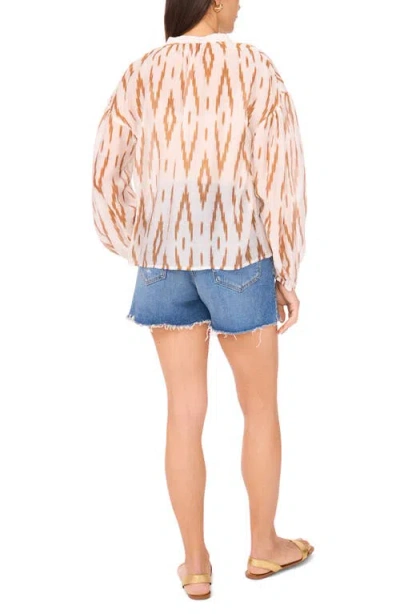 Vince Camuto Ikat Print Split Neck Peasant Top In Neutral