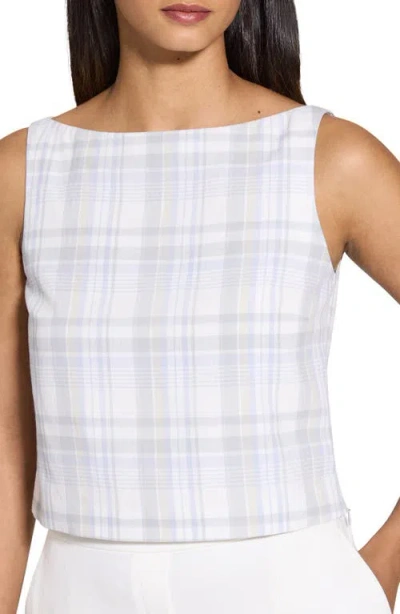 Theory Plaid Bateau-neck Top
