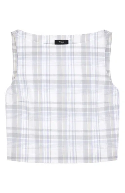 Theory Plaid Bateau-neck Top