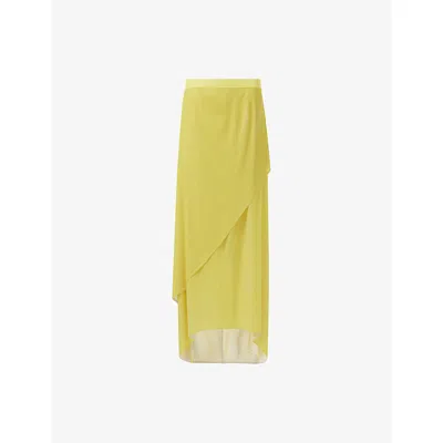 LEEM WOMENS LEEM DUAL-TONE ASYMMETRIC PLISSE WOVEN MAXI SKIRT 