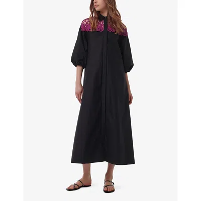 Leem Womens Lace-panel Cotton-poplin Shirt Kaftan Black
