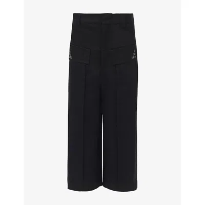 Leem Womens Wide-leg Cropped Woven Trousers Black