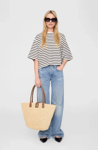 Anine Bing Womens Blk Stripe French Terry Myers Cropped Cotton-blend T-shirt Xs In Neutral