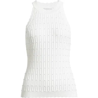 Elie Tahari The Lima Faux Pearl Embellished Rib Halter Neck Sweater