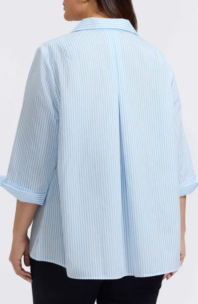 Foxcroft Anges Stripe Floral Embroidered Cotton Shirt