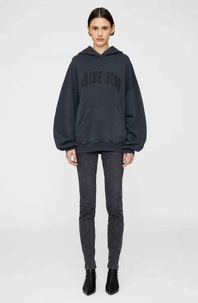 Anine Bing Harvey Logo-print Cotton Hoodie In Blue