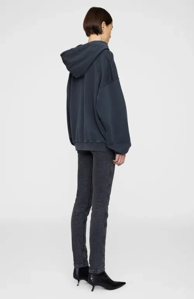 Anine Bing Harvey Logo-print Cotton Hoodie In Blue