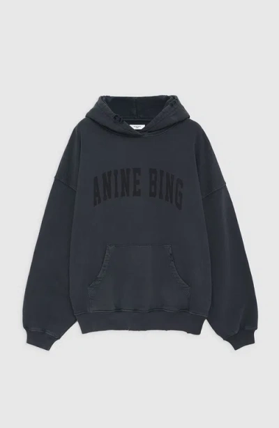 Anine Bing Harvey Logo-print Cotton Hoodie In Blue