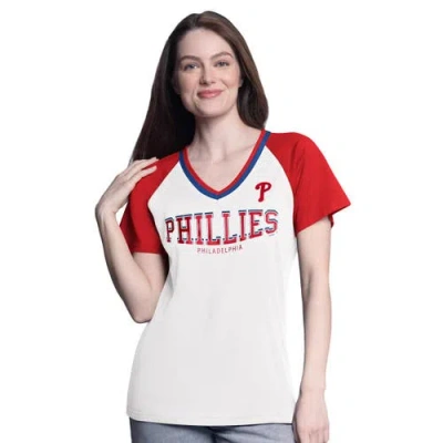 G-iii 4her By Carl Banks White/red Philadelphia Phillies Ball Park Raglan V-neck T-shirt