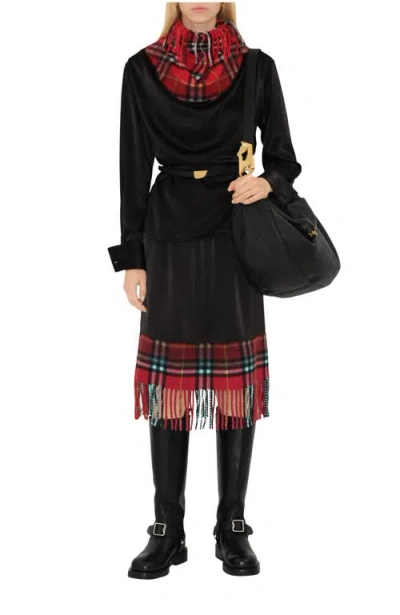 Burberry Satin And Check Scarf Skirt