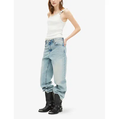 Shop The Kooples Womens Ecru One-shoulder Buckle-embellished Stretch-cotton Top Xs