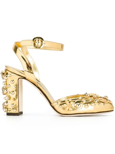 Dolce & Gabbana Embellished Leather Pumps In Gold