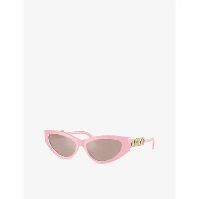 Versace Bright Greca Embellished Cat-eye Sunglasses In Pink