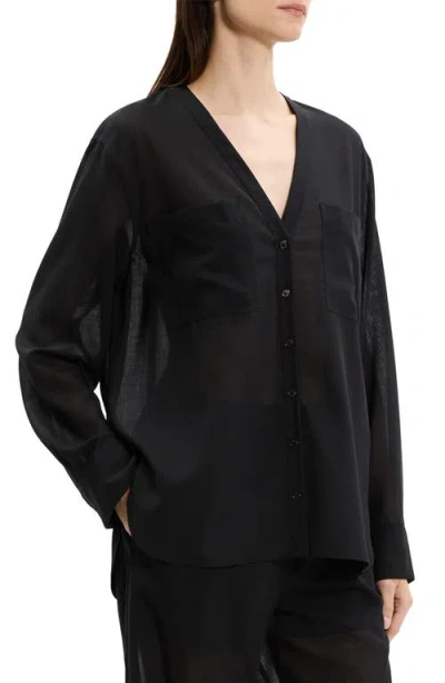 Theory Wool Blend V-neck Button-up Shirt