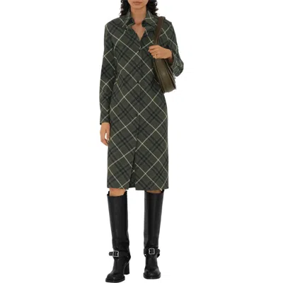 Burberry Check Wool Blend Shirt Dress