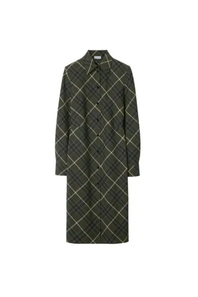 Burberry Check Wool Blend Shirt Dress