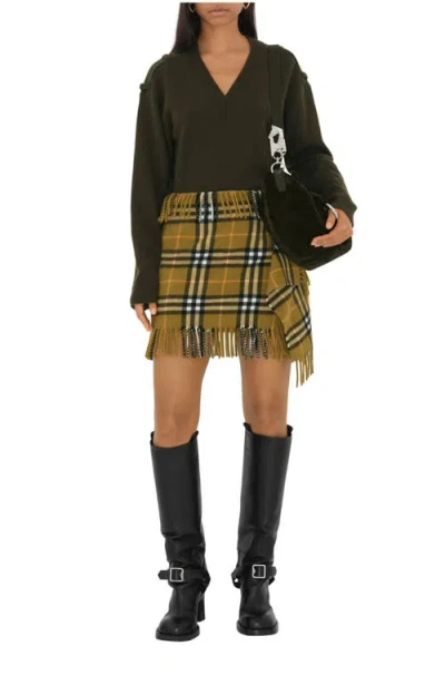 Burberry Women Wool And Cashmere Check Scarf Style Skirt