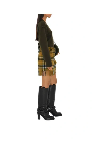Burberry Women Wool And Cashmere Check Scarf Style Skirt