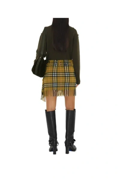 Burberry Women Wool And Cashmere Check Scarf Style Skirt
