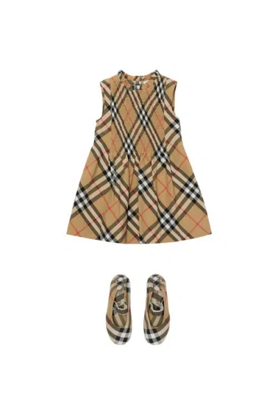 Burberry Check Cotton Poplin Dress In Brown