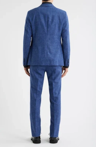 John Varvatos Varick Slim Fit Blue Slub Wool & Linen Blend Suit