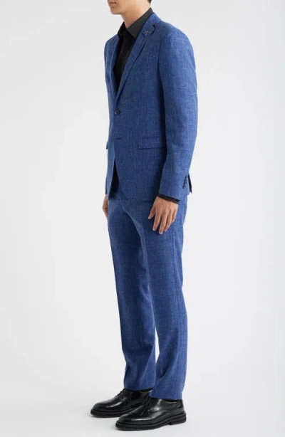 John Varvatos Varick Slim Fit Blue Slub Wool & Linen Blend Suit