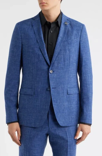 John Varvatos Varick Slim Fit Blue Slub Wool & Linen Blend Suit