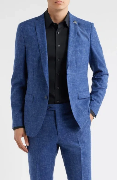 John Varvatos Varick Slim Fit Blue Slub Wool & Linen Blend Suit