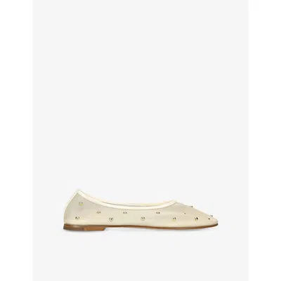 Dear Frances Mesh Stud-detail Balla Ballet Flats In Neutral