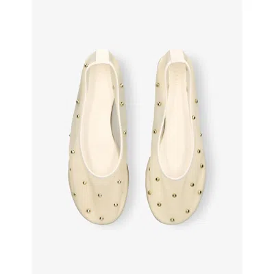 Dear Frances Mesh Stud-detail Balla Ballet Flats In Neutral