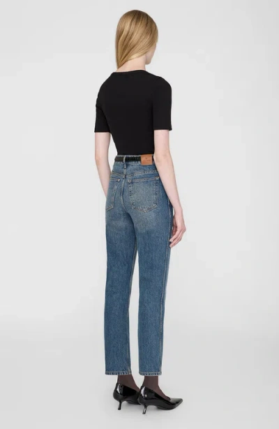 Anine Bing Ribbed Texture Round Neck Button Detailing Top In Black
