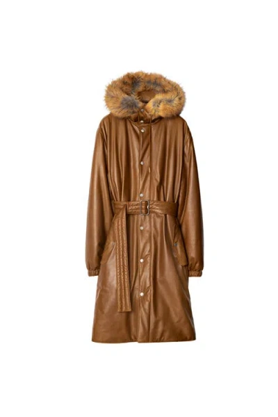 Burberry Faux Fur Trim Leather Parka