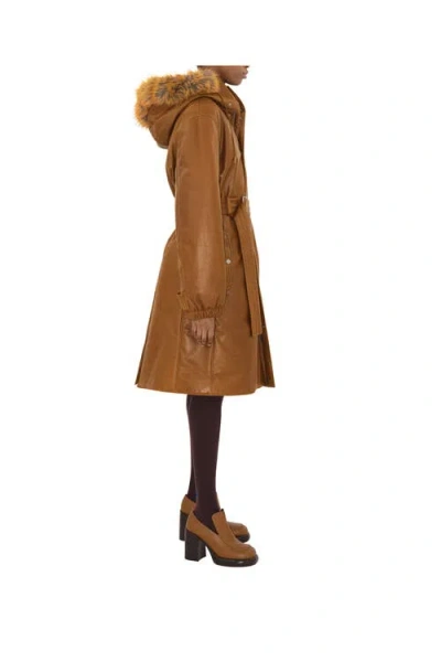 Burberry Faux Fur Trim Leather Parka