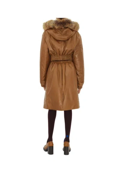 Burberry Faux Fur Trim Leather Parka