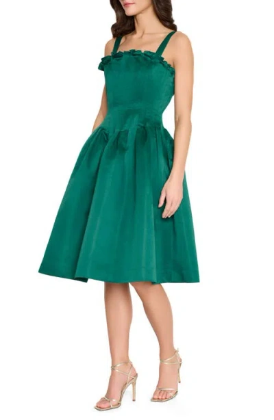 Tahari Asl Ruffle Pleated Fit & Flare Cocktail Dress In Green