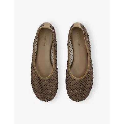 Dear Frances Balla Crystal-embellished Mesh Ballet Flats