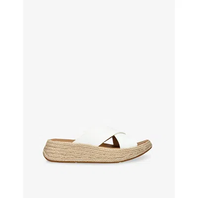 Fitflop Leather F-mode Flatform Slides In White
