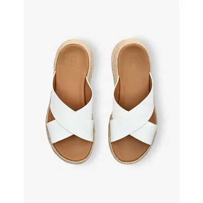 Fitflop Leather F-mode Flatform Slides In White