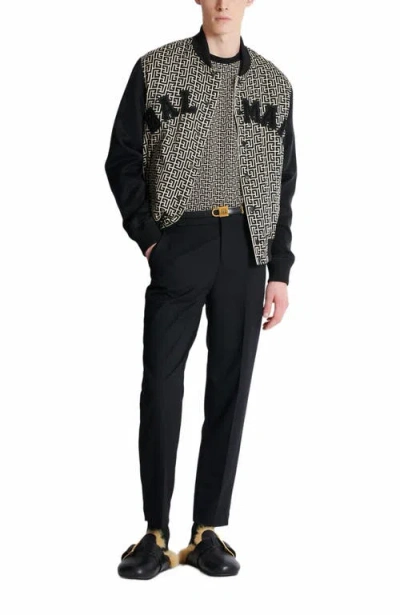 Balmain Grey T-shirt With Logo Applied On The Chest And All-over Labyrinth Motif In Cotton Man