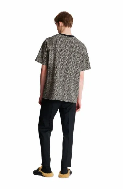 Balmain Grey T-shirt With Logo Applied On The Chest And All-over Labyrinth Motif In Cotton Man