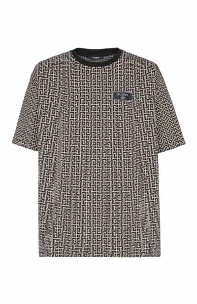 Balmain Grey T-shirt With Logo Applied On The Chest And All-over Labyrinth Motif In Cotton Man